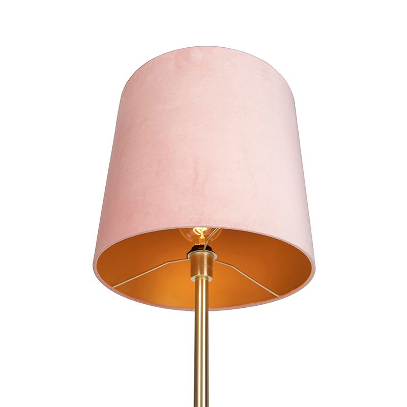 Romantische vloerlamp messing met roze kap 40 cm - Simplo