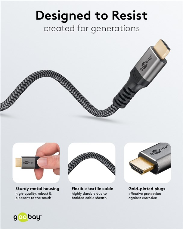 (1m) Ultra Highspeed (8K@60Hz) HDMI 2.1 Kabel Ethernet Audio / Video Verbindungskabel (65260) - Grau