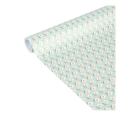 Clairefontaine Excellia Tiny Rolls - Papier cadeau - 35 cm x 5 m - 80 g/m² - fleurs et fond bleu
