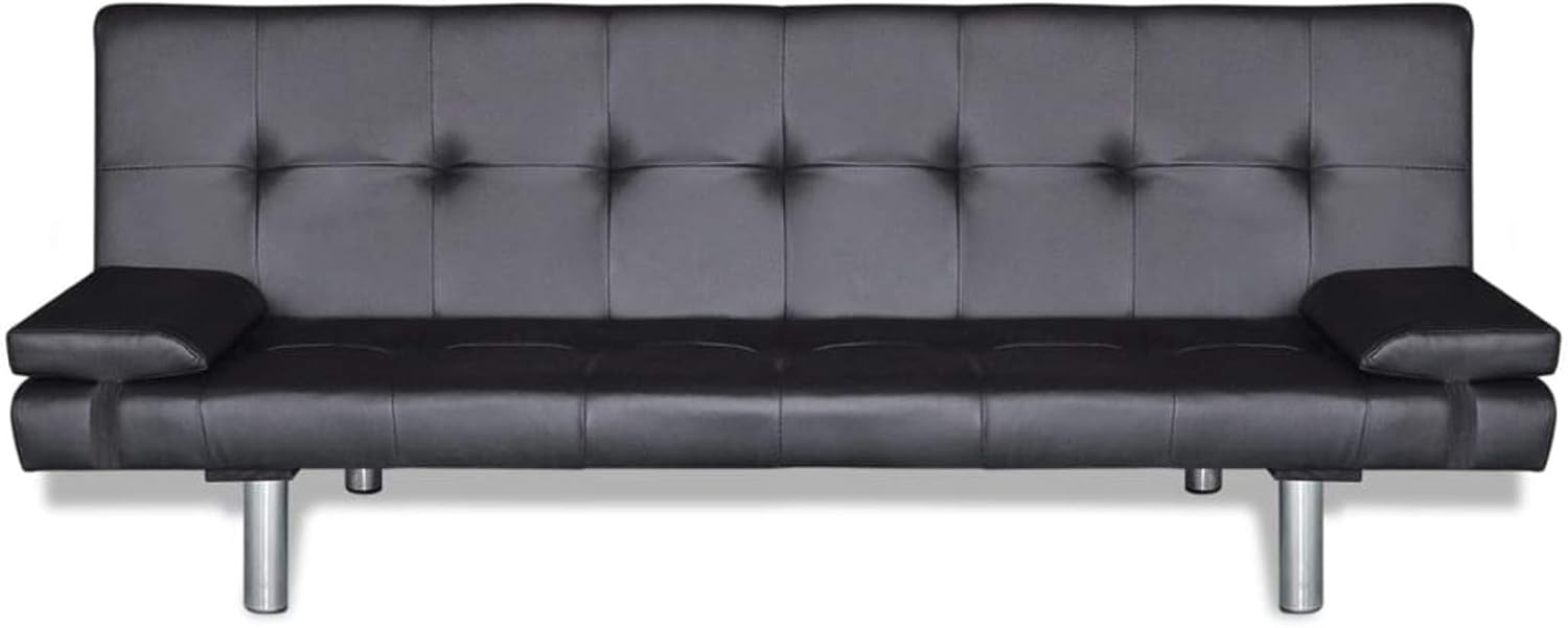 Tidyard Kunstleder Schlafsofa mit Bettkasten, Schlafcouch mit Schlaffunktion, Sofa mit Zwei Kissen Verstellbar, Schwarz/Cremeweiß Optional,168 x 82 cm (L x B)