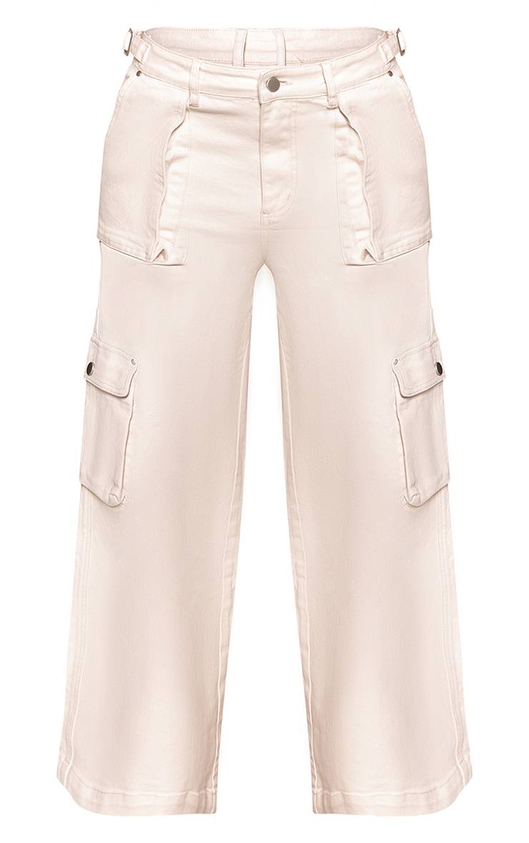 Ecru Jean Cargo Droit Taille Ajustable En Denim Stretch