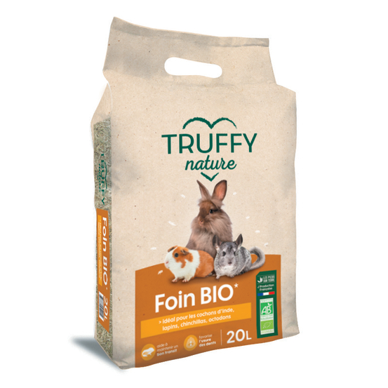 Foin Bio Truffy produit en France pour petits animaux herbivores 20L