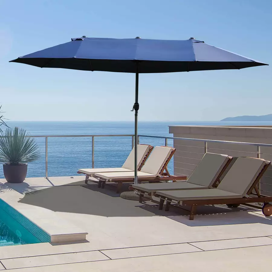 Outsunny Sonnenschirm mit Handkurbel blau