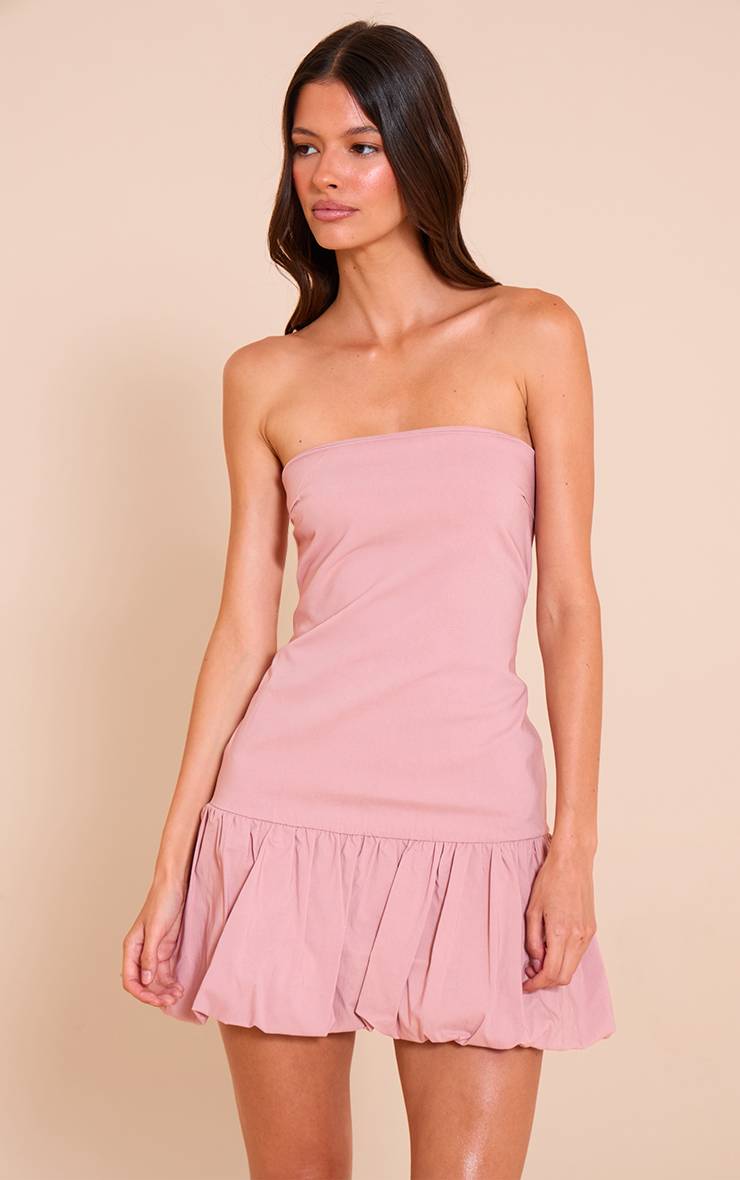 Rose Pâle Robe Bandeau Bouffante À Carreaux