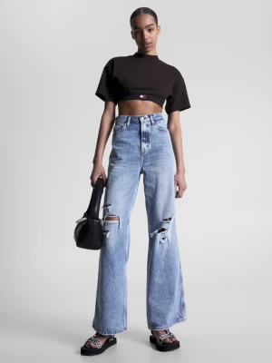 Top cropped de gola alta com distintivo