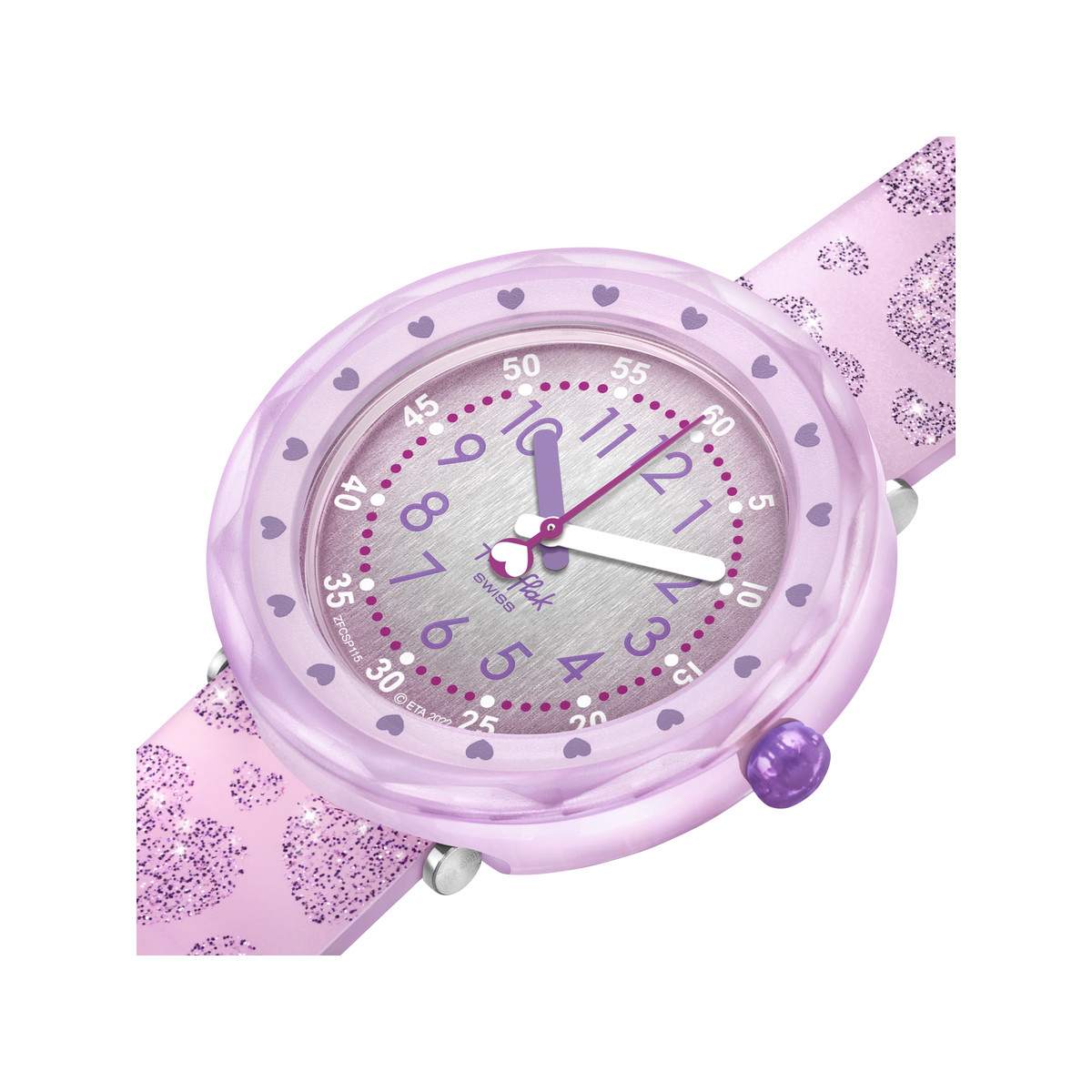 Montre FLIK FLAK Shine bright Lovaxus enfant plastique biosourcé bracelet silicone rose