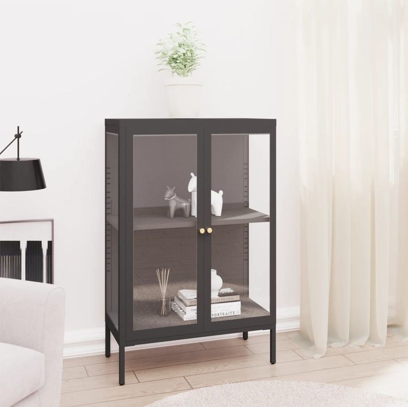 vidaXL Dressoir - Antraciet - Staal en Glas