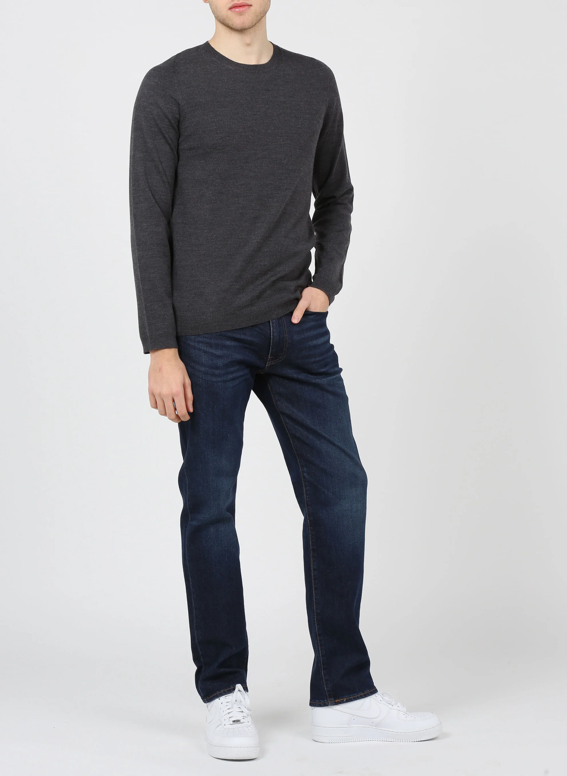 Pull col rond regular fit en laine | Gris