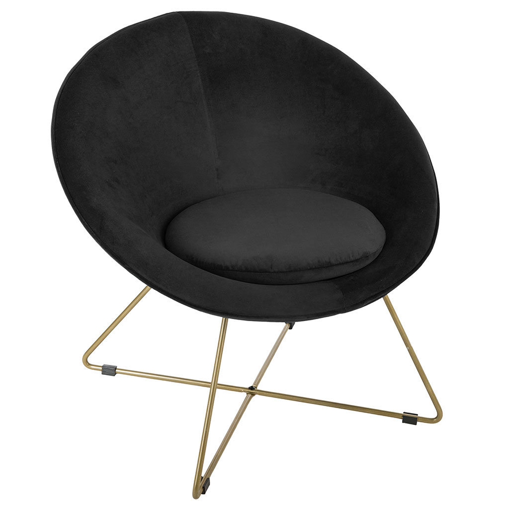 Fauteuil velours pieds dorés EVAN noir - ATMOSPHERA