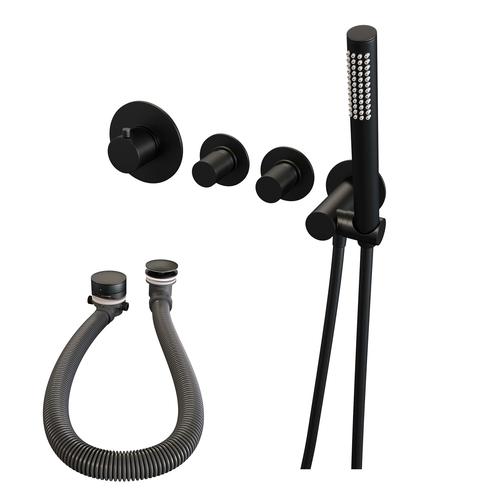 Brauer Black Carving inbouw badkraan met badvulcombinatie en staafhanddouche mat zwart