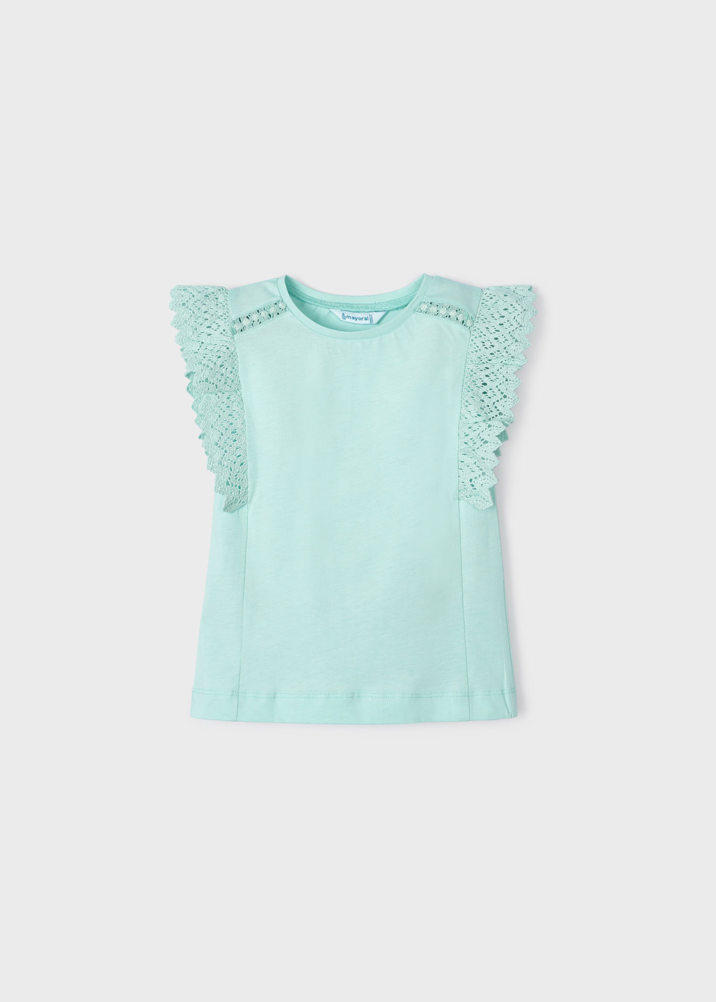 Camiseta de algodão de manga curta com babados para meninas