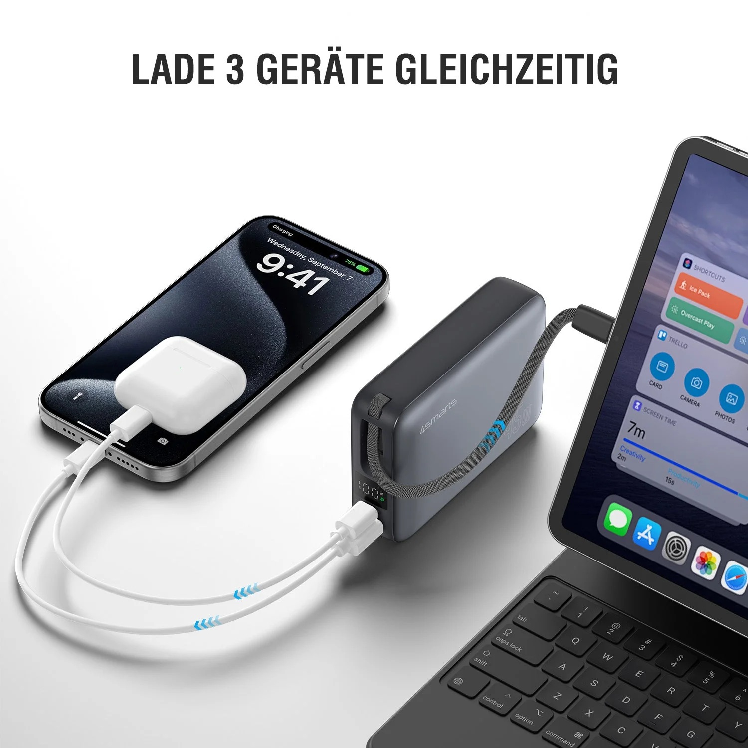 (45W) 20000mAh Enterprise Pocket Powerbank USB C PD Ladegerät inkl. Ladekabel   Standfuss (4S541409) - Spacegrau