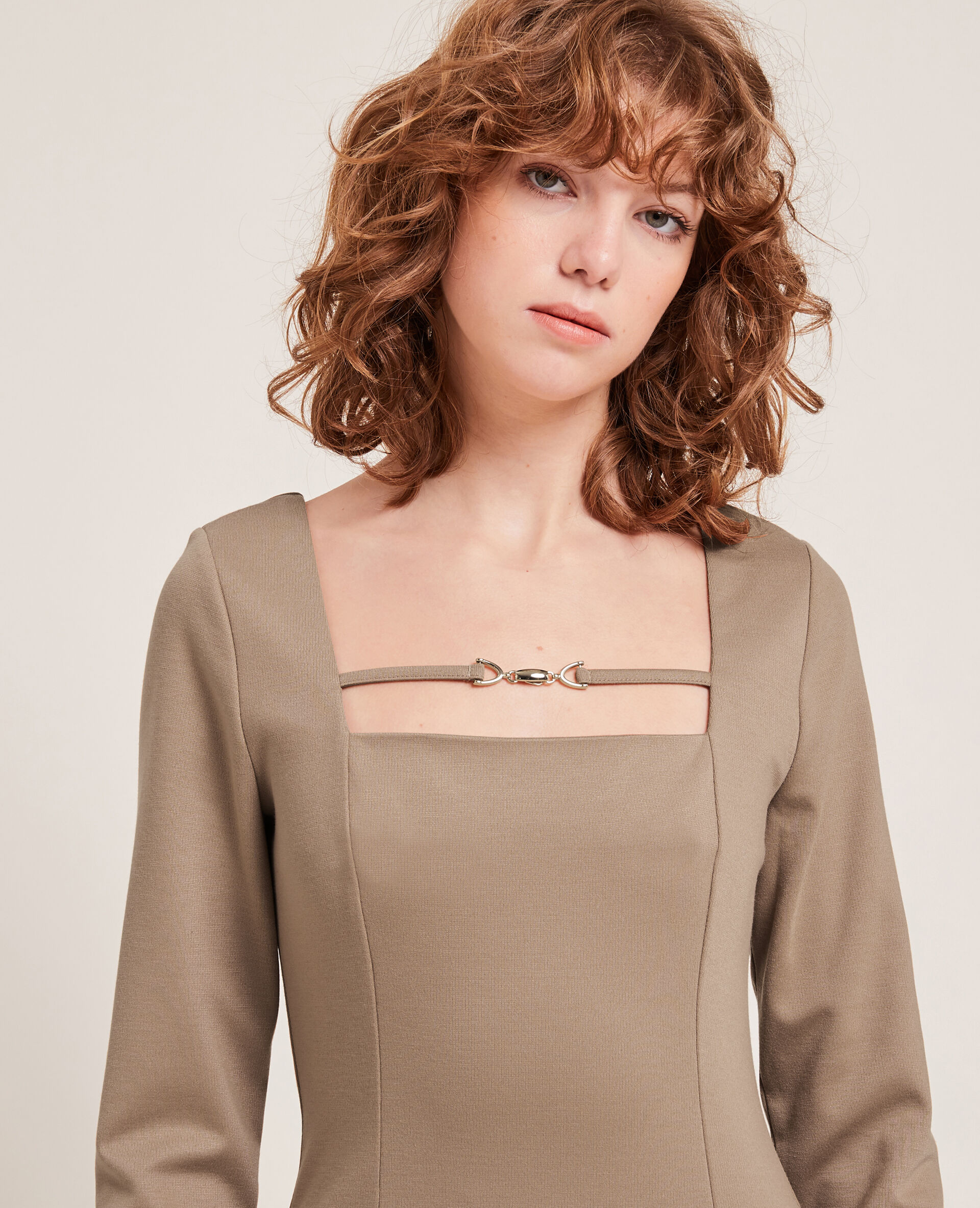 Robe fourreau manches longues - Marron