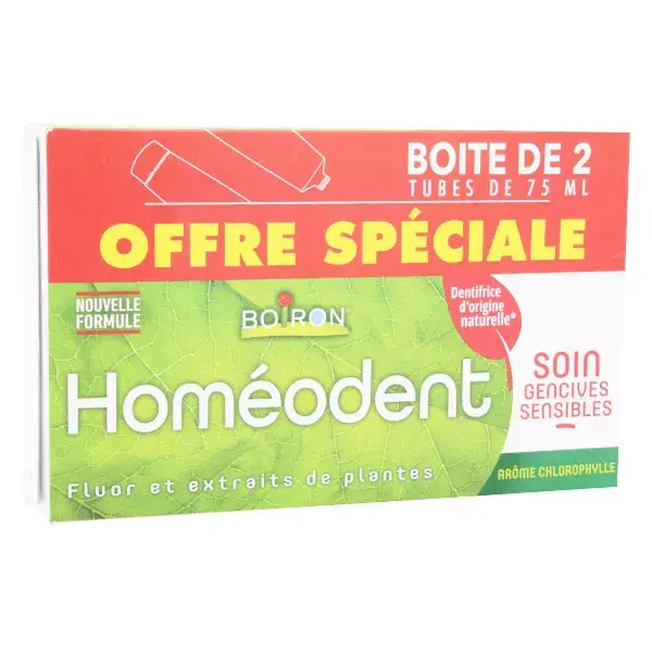 Pasta de dentes Boiron Homéodent Sensitive Gum Care com clorofila, embalagem com 2 unidades de 75ml