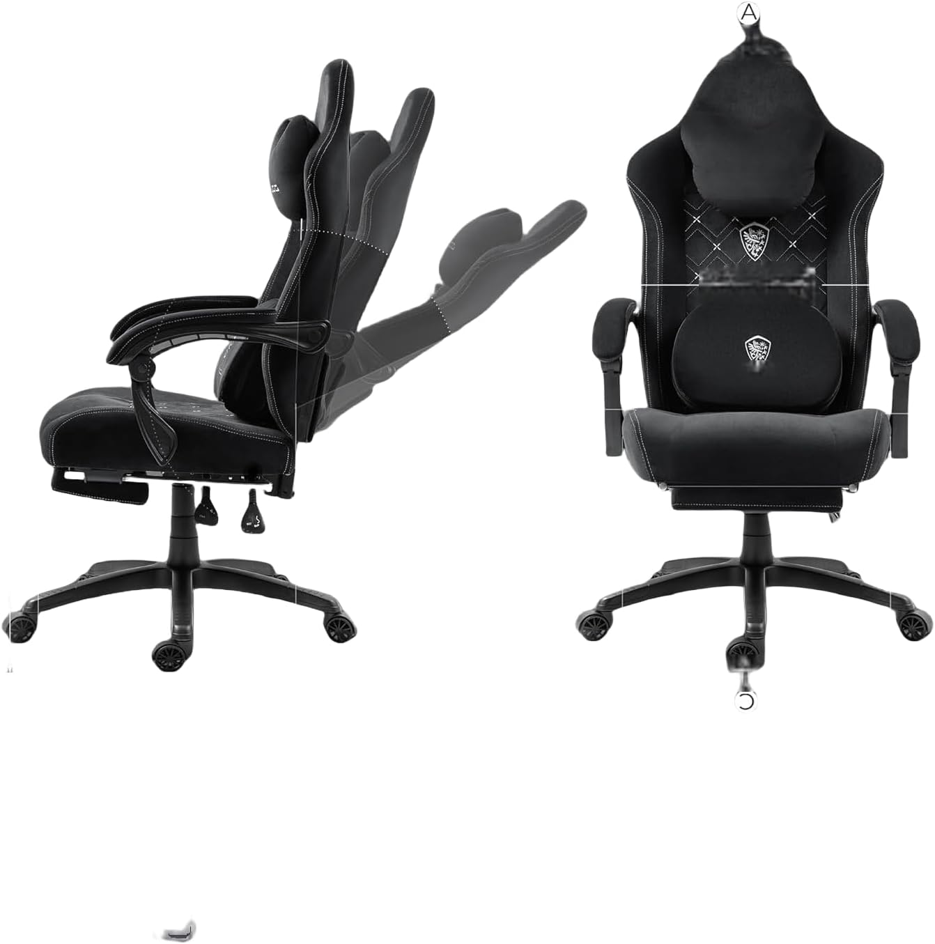 Dowinx Gaming Stuhl mit beheizter Massage Lendenwirbelstütze, Gaming Stuhl mit Taschenfederkissen und Fußstütze, Gamer Stuhl High Back PC Stuhl für Erwachsene, Dark