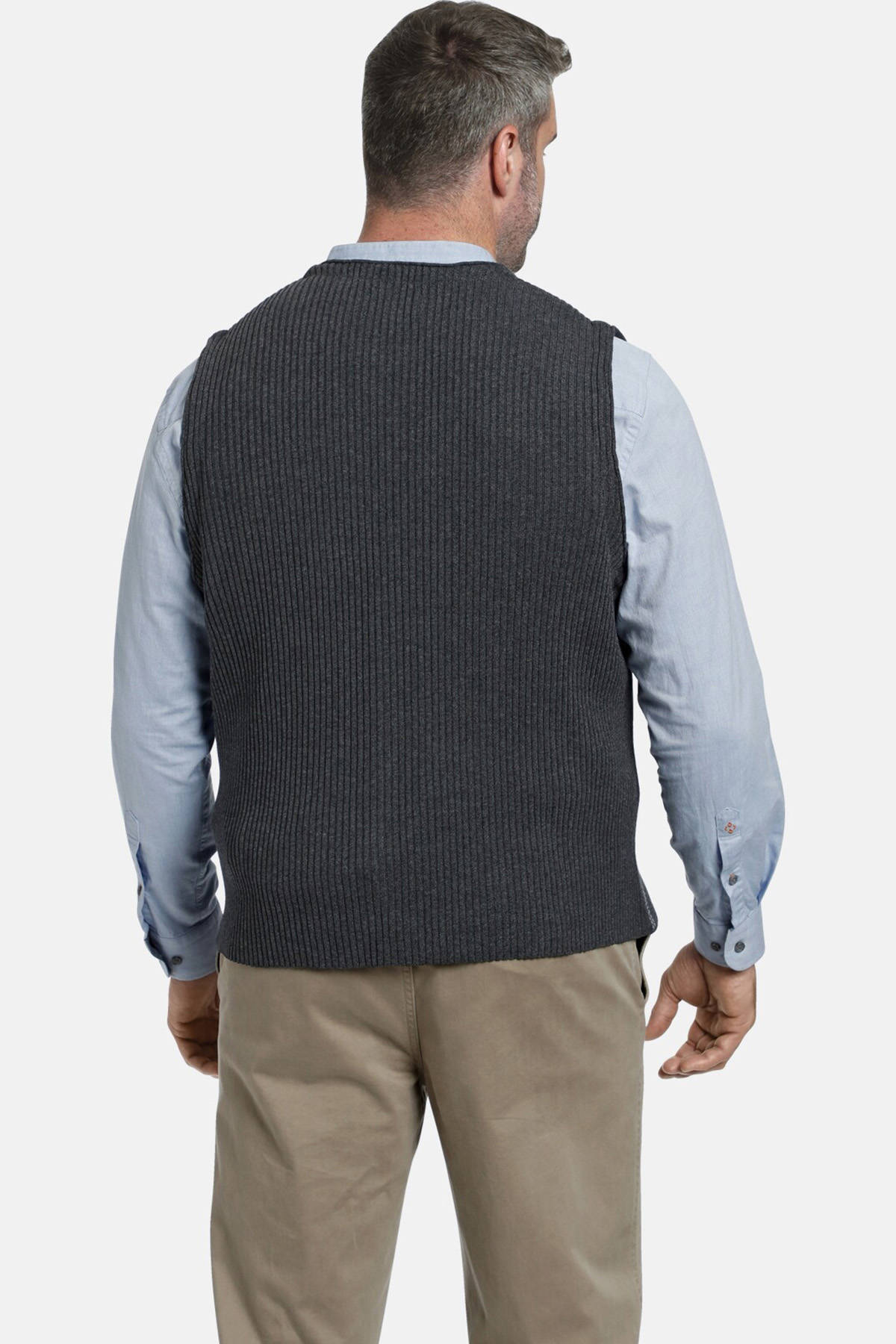 Charles Colby gestreept fijngebreid gilet BORS Plus Size grijs