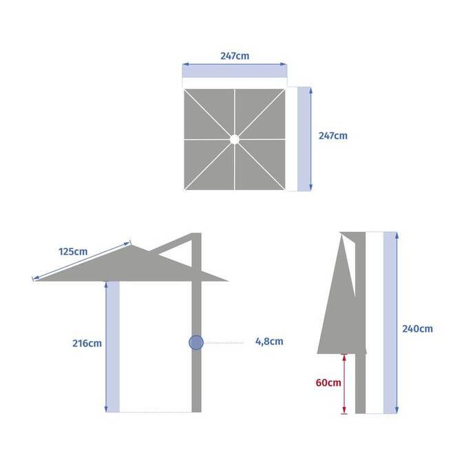 Parasol déporté carré MANOA Vert olive / Graphite