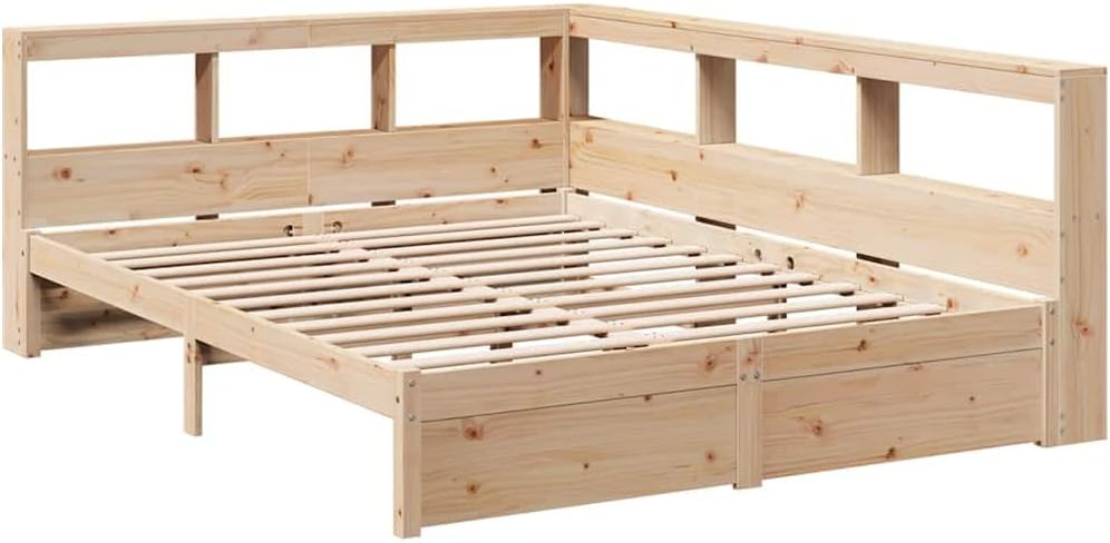 vidaXL Massivholzbett mit Regal ohne Matratze 140x200 cm Kiefernholz, Holzbett mit Regal, Massivholzbett mit Regal, Bett, Holzbett mit Bücherregal