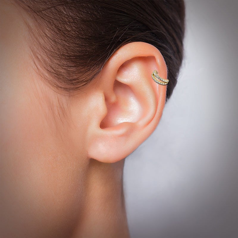 Anneau de piercing doré effet double pour l'hélix
