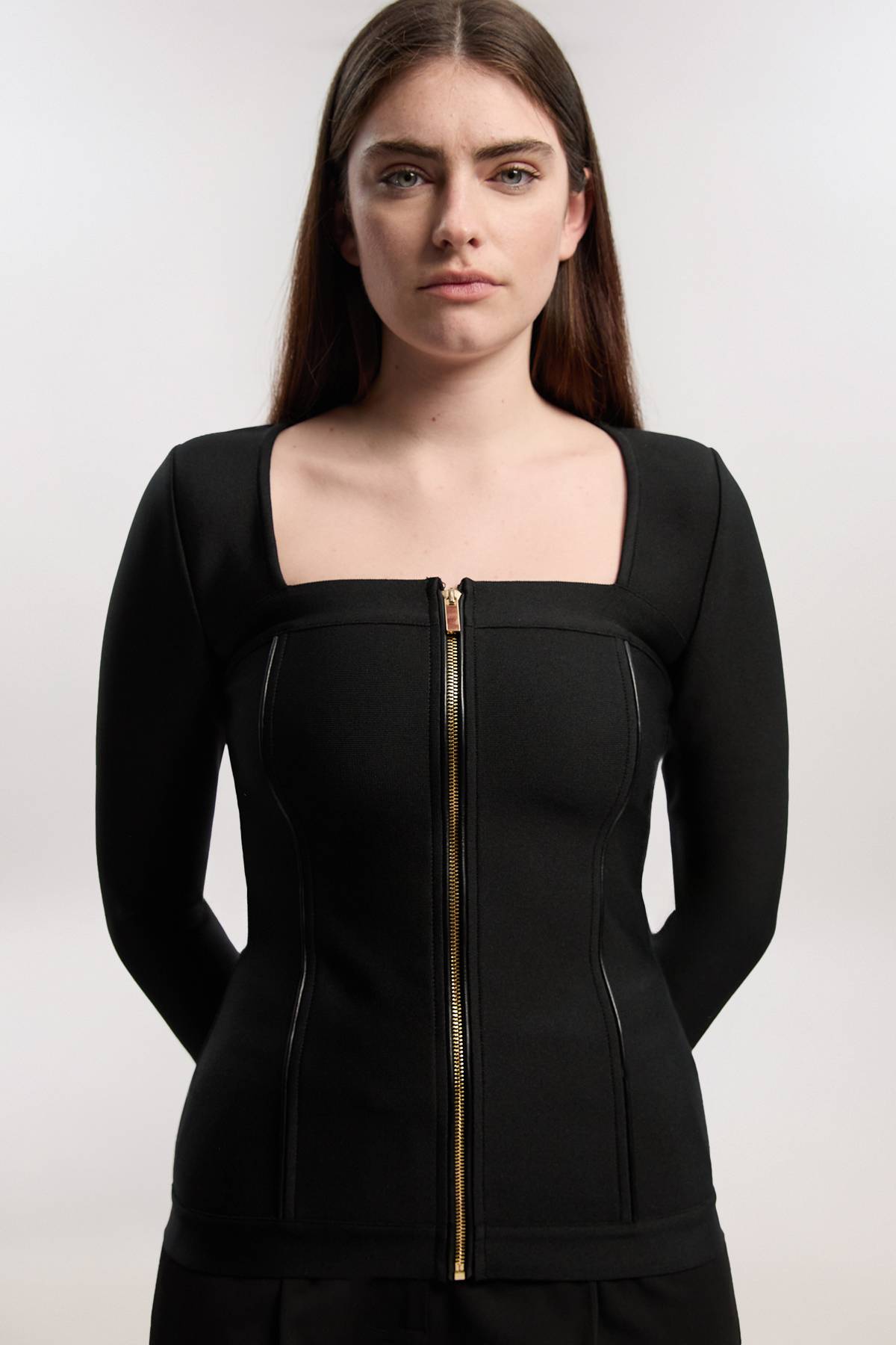 KarenMillen Haut en Maille Bandage à Fermeture Éclair avec Détails Bordés SYNTHÉTIQUE