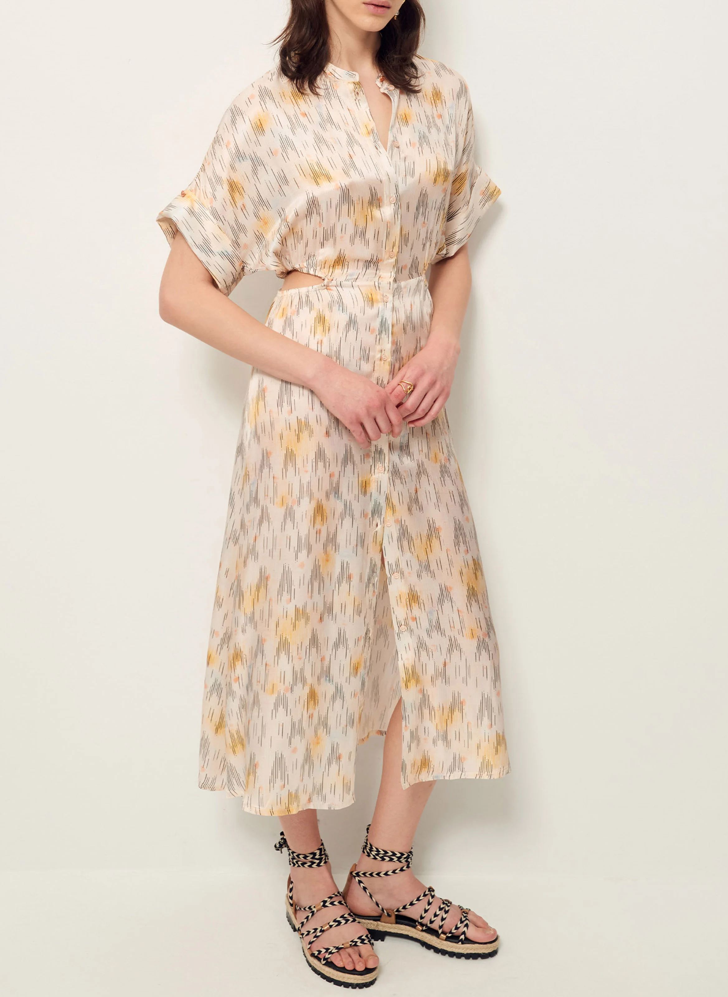 RINELLA - Robe chemise fluide imprimée| Beige