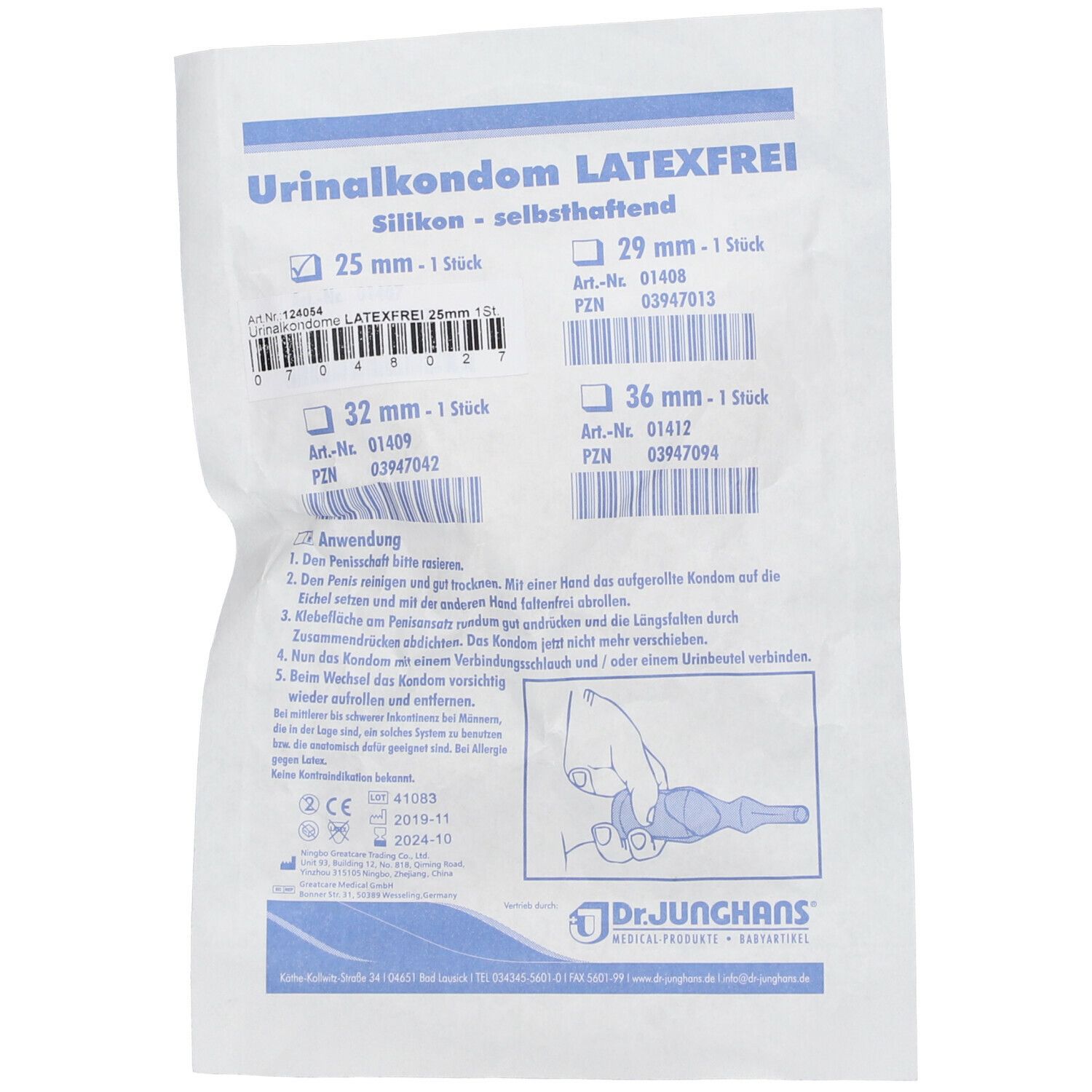 Dr. Junghans Urinalkondome latexfrei Silikon 25 mm