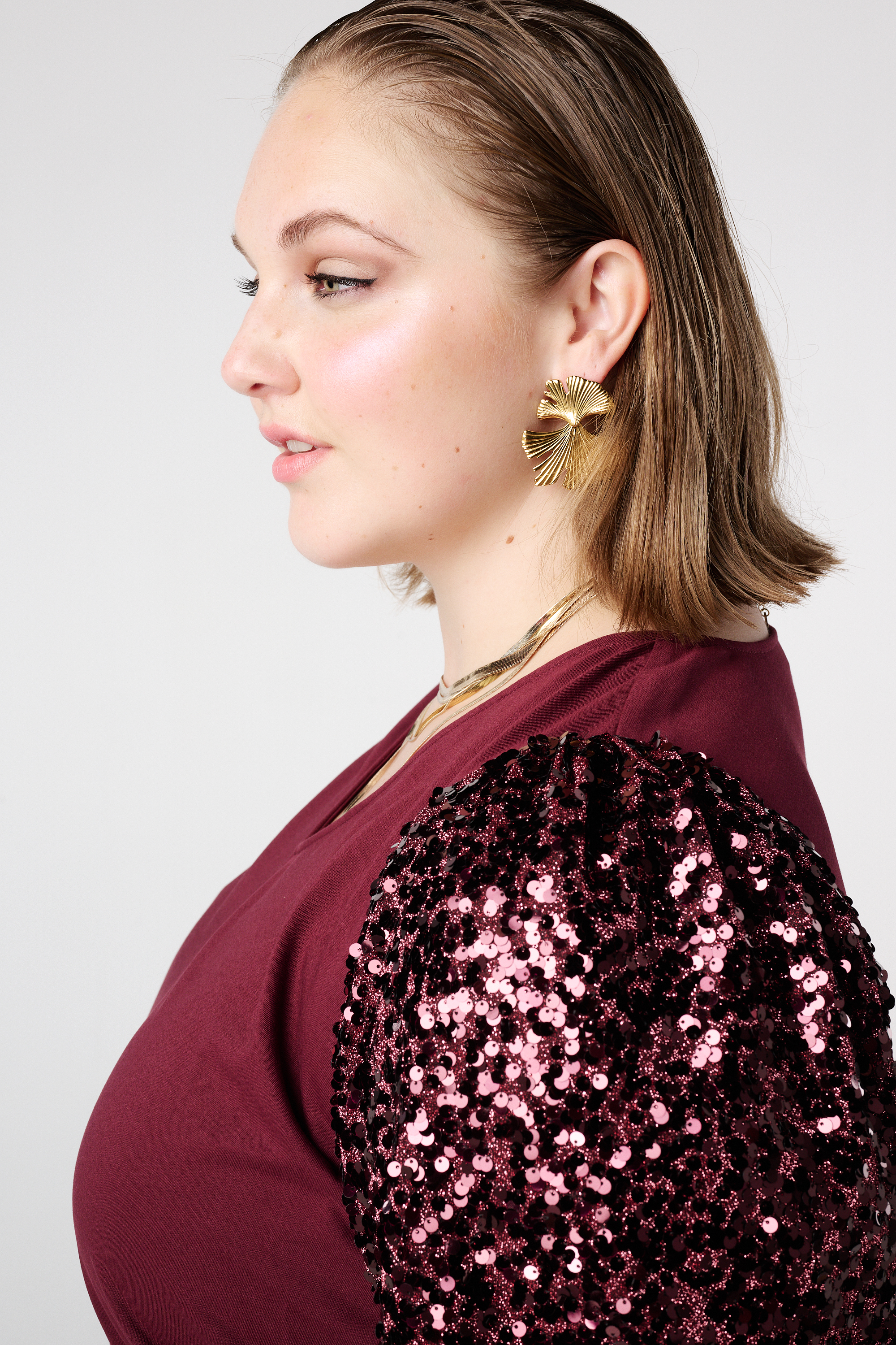 Top met pailletten pofmouwen Donker rood
