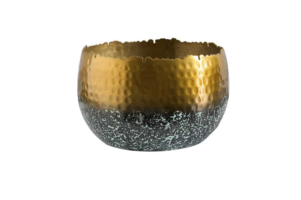 Handgearbeitete Deko Schale ORIENT 19cm gold mit Patina im Classic Hammerschlag Design