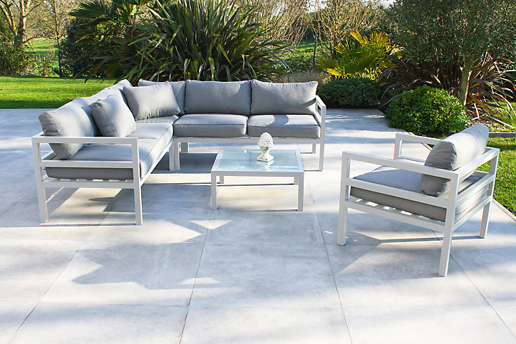 Salon de jardin d'angle Beaubourg 6 places en aluminium blanc