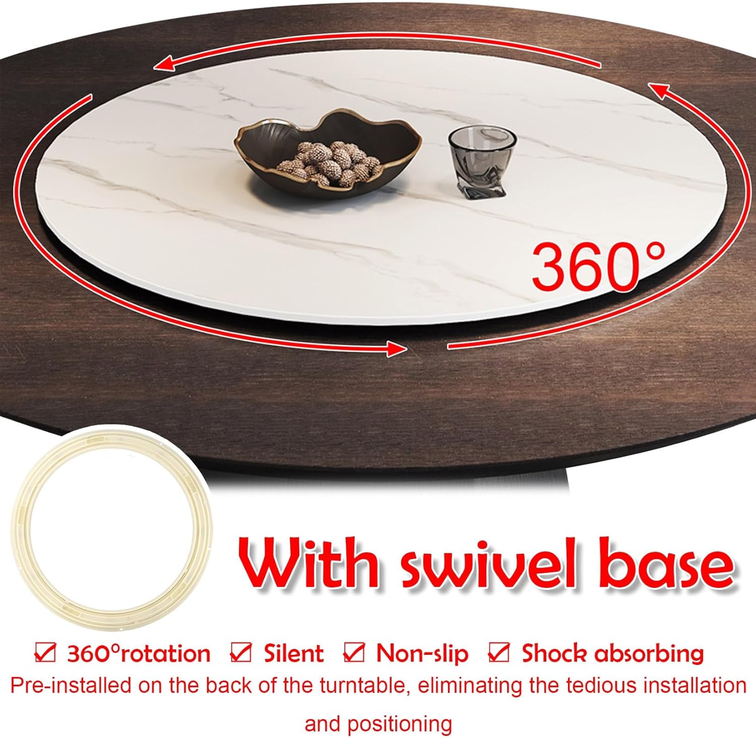 ESOYAWE Esstische Rundes Drehbares Tablet, 50 60 70 80 90 100 cm Tischplatte Drehtablett, Mit Silent Base Zum Einfachen Teilen Aller Speisen Holz Rotating Tablett, Für Küche Essen Parteien Hochzeit