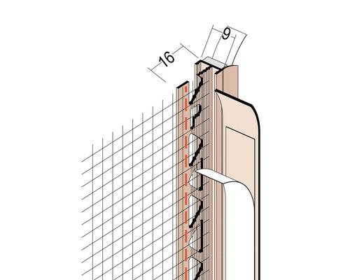PROTEKTOR pleisterprofiel van hard PVC, inclusief beschermlip en gaas, voor pleisterdikte 9 mm, 2600 x 26 x 103 mm