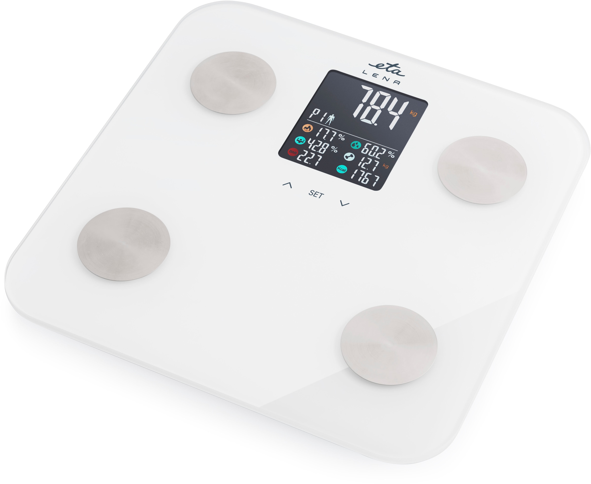 eta Personenwaage »Lena« LCD-Display, Touch Bedienung, 180kg Tragfähigkeit, Körperanalyse