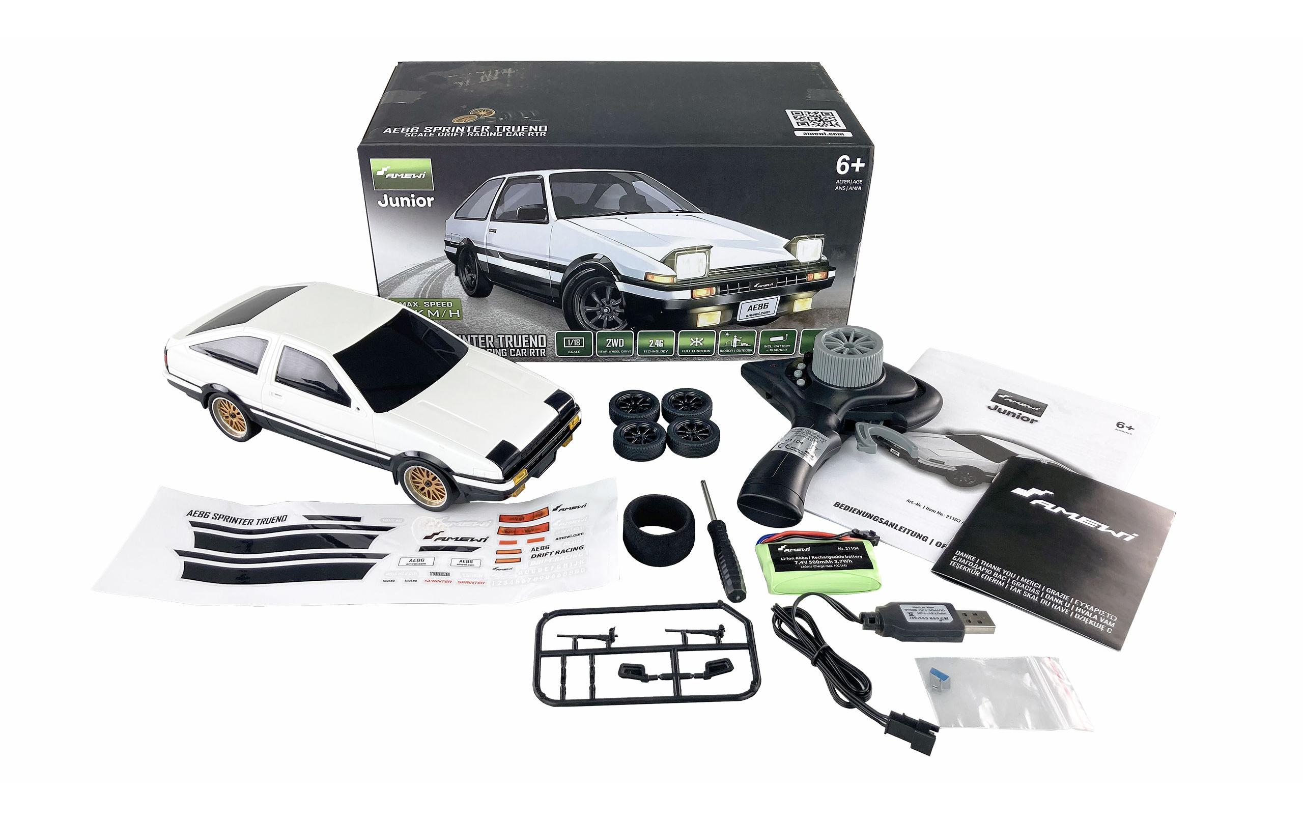 Drift AE86 Sprinter Trueno RWD, Weiss, RTR, 1:18Kleiner JDM Drifter mit Heckantrieb