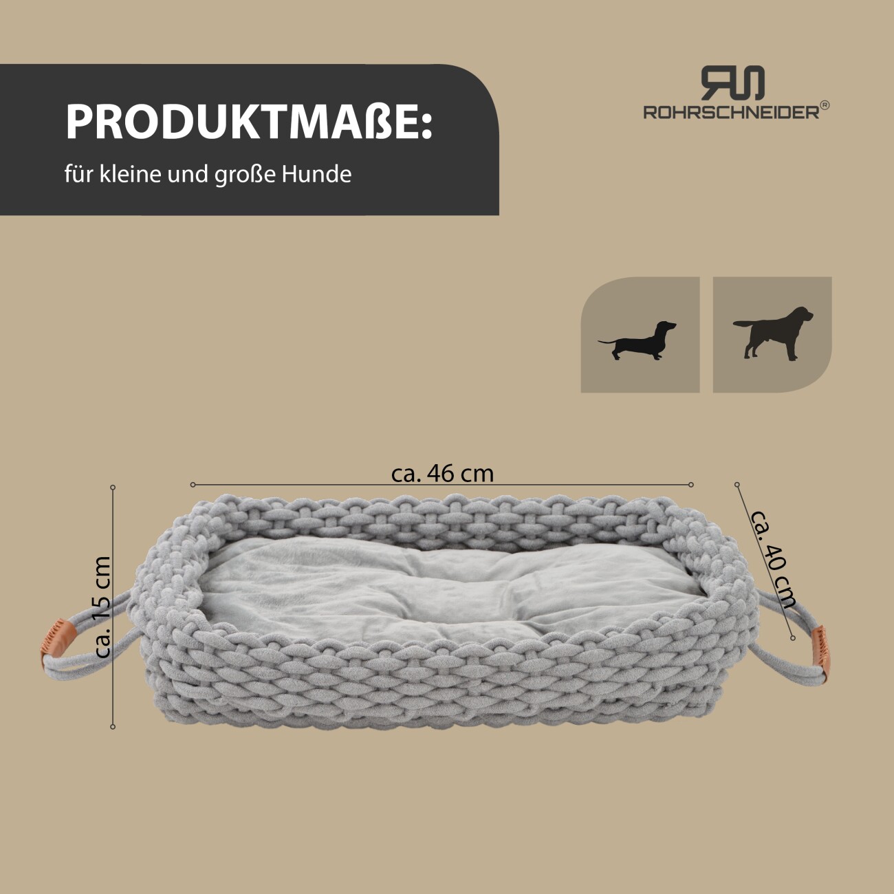 Rohrschneider ® Flauschiges Tierbett inkl. Gratis-Beigabe, Körbchen in Flechtoptik S