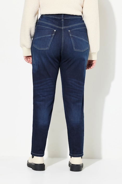Mom-Jeans, weites Bein, Ziernieten, Komfortbund