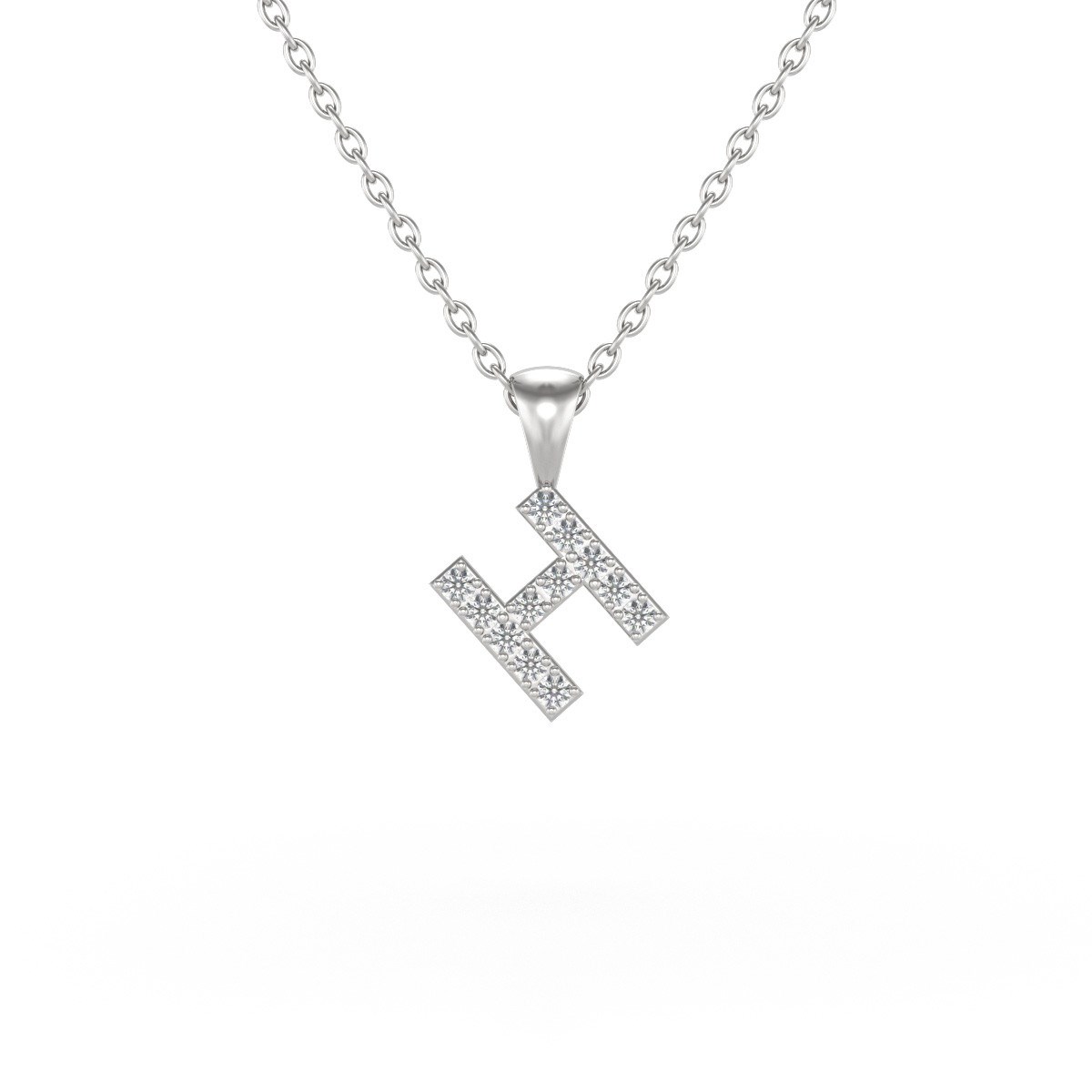 Collier Pendentif ADEN Lettre H Or 750 Blanc Diamant Chaine Or 750 incluse 0.72grs