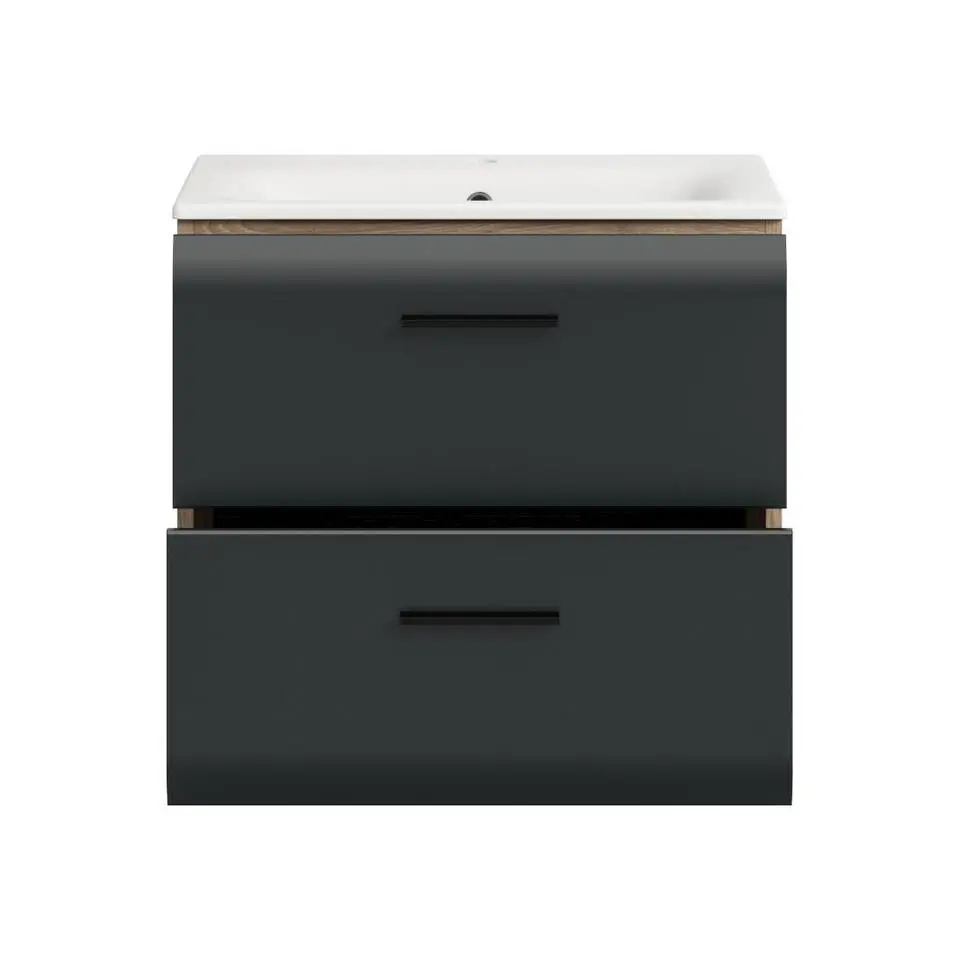 Hioshop Ice wastafel inclusief was 2 lades zwart mat- eiken decor