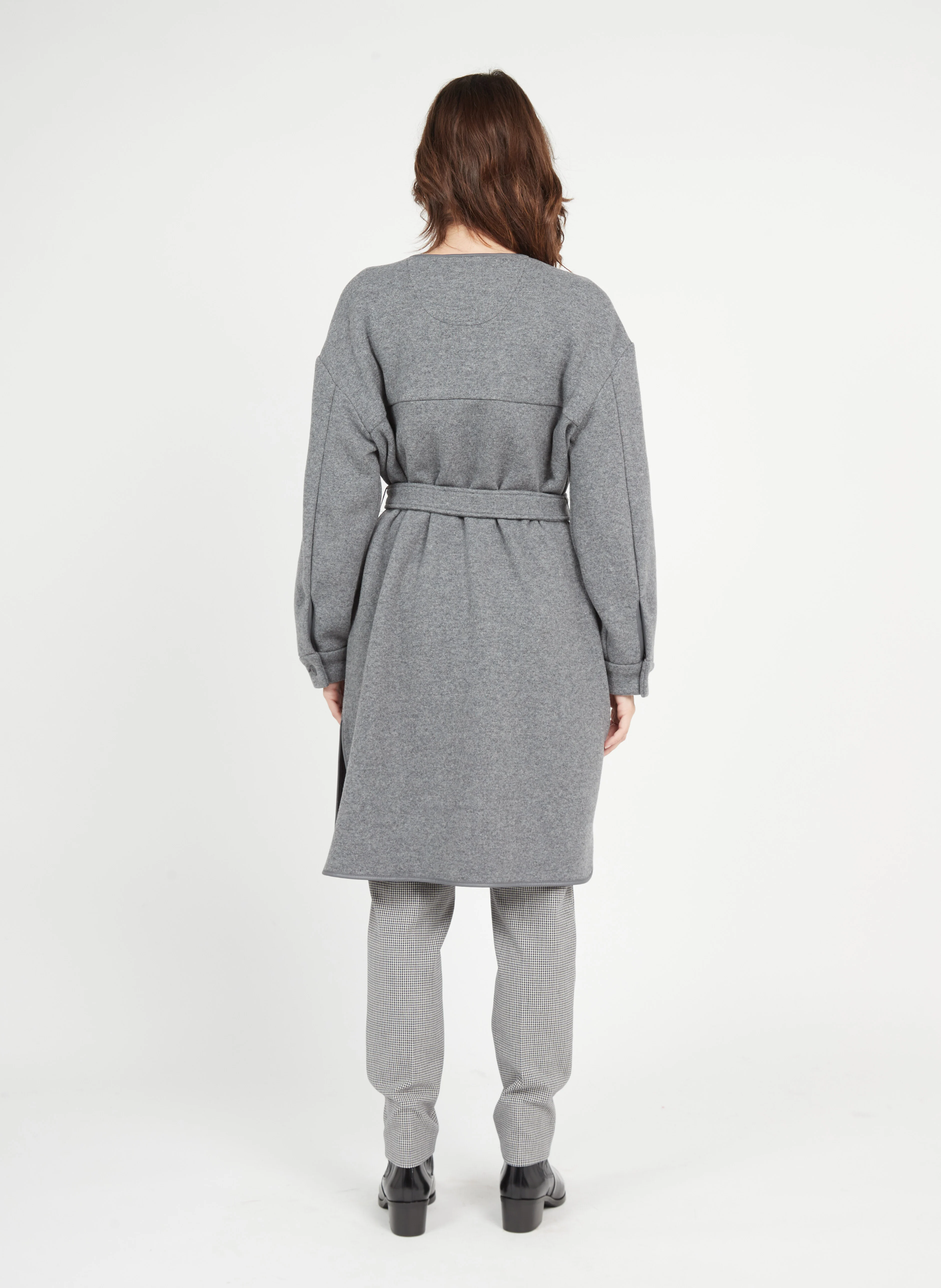 OBICE - Manteau col rond en laine mélangée| Gris