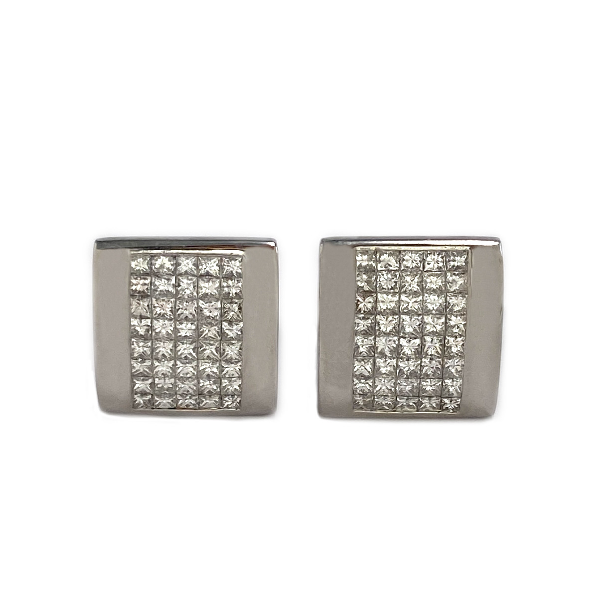 Boutons de manchettes d'occasion or 585 blanc diamant
