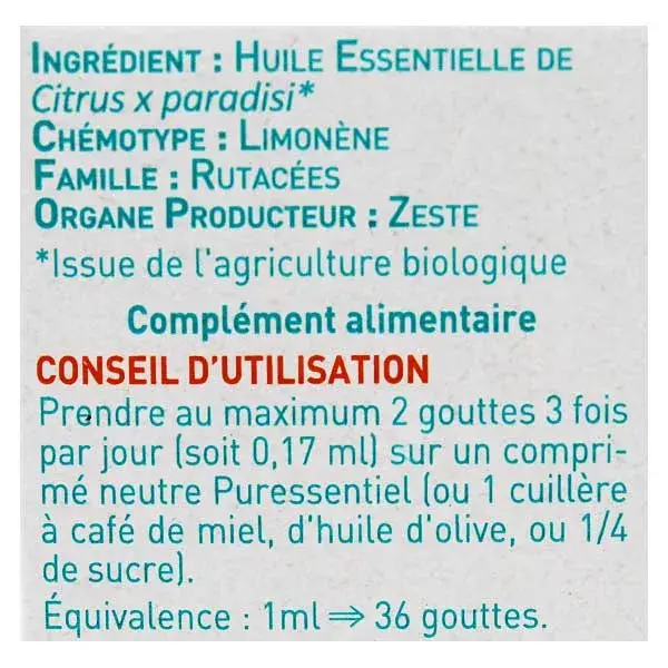 Puressentiel Huile Essentielle Pamplemousse Bio 10ml