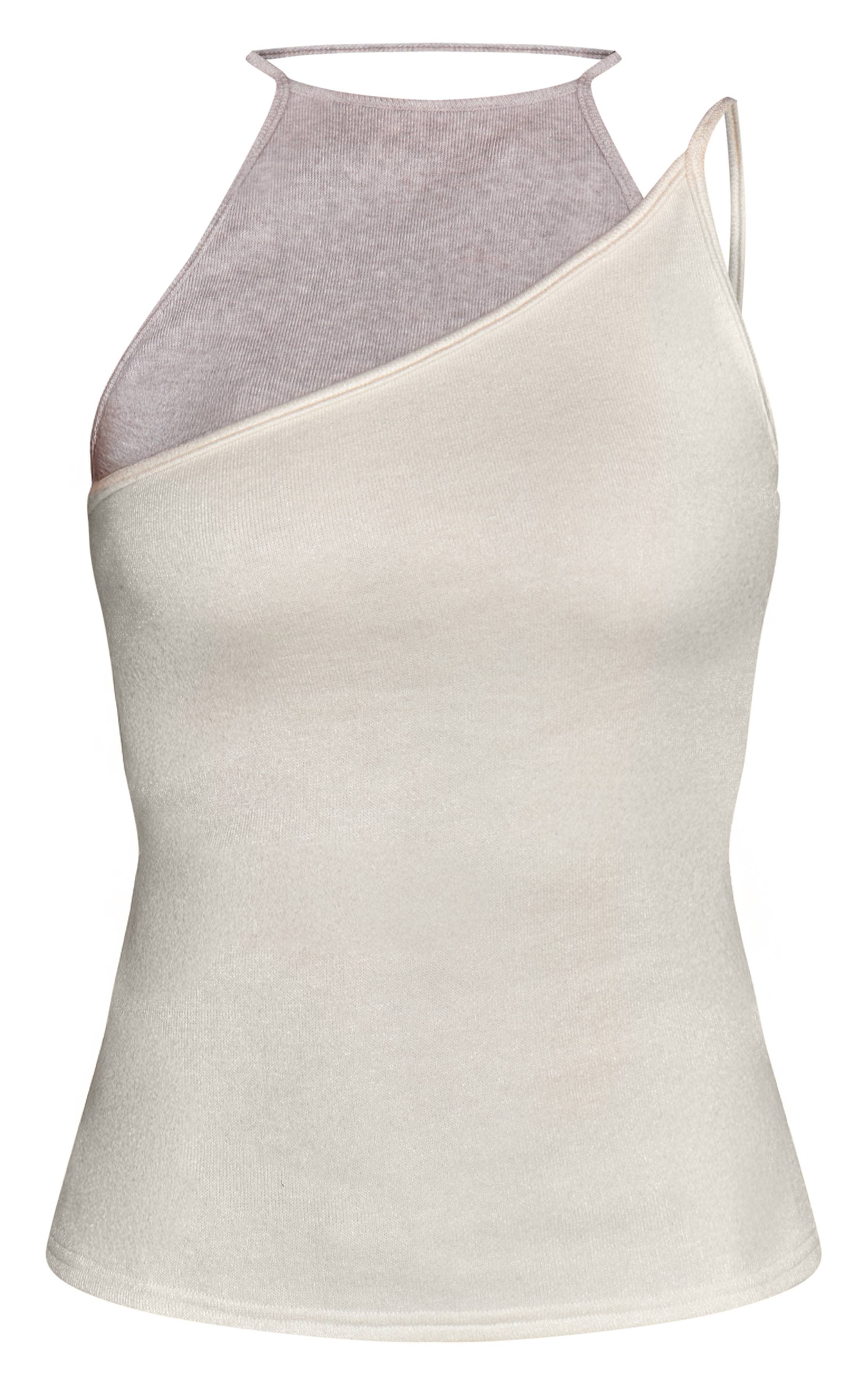Blanc Top Tricoté À Bretelles Contrastées Superposable