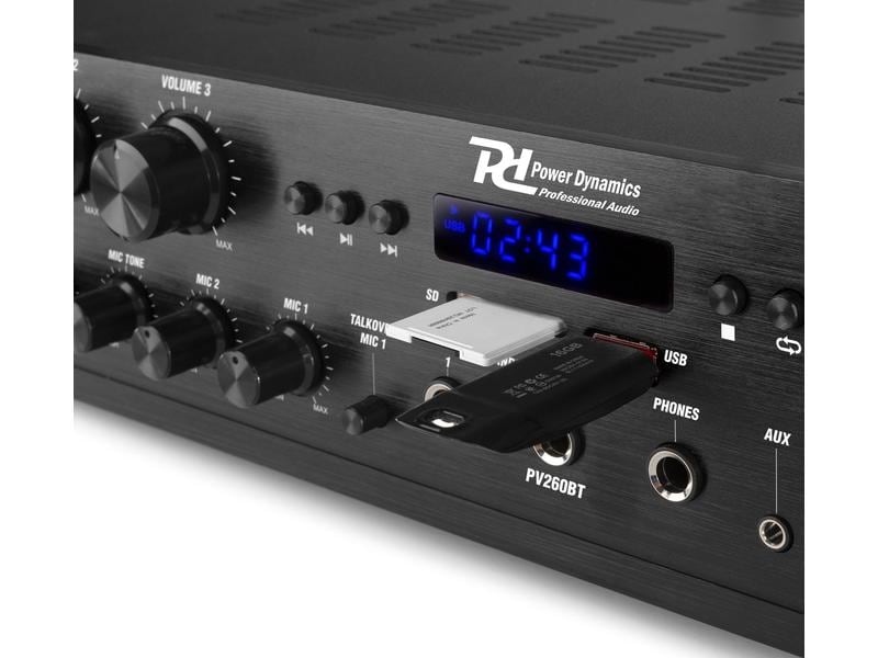 Power Dynamics Verstärker Pro PV260BT 6 Kanal-Verstärker mit Bluetooth, SD, USB und FM Radio