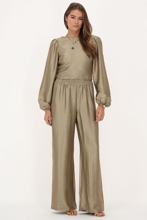 Bronzen wide leg broek met elastieken band
