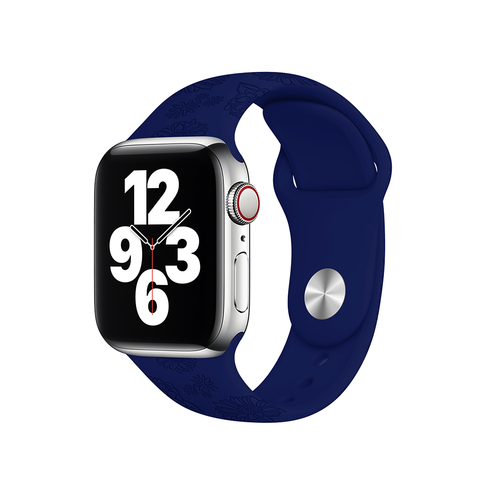 Apple Watch (42/41/40/38 mm) Silikon Sport Armband Sonnenblumen Muster (Gelenkumfang: 155-200mm) - Dunkelblau