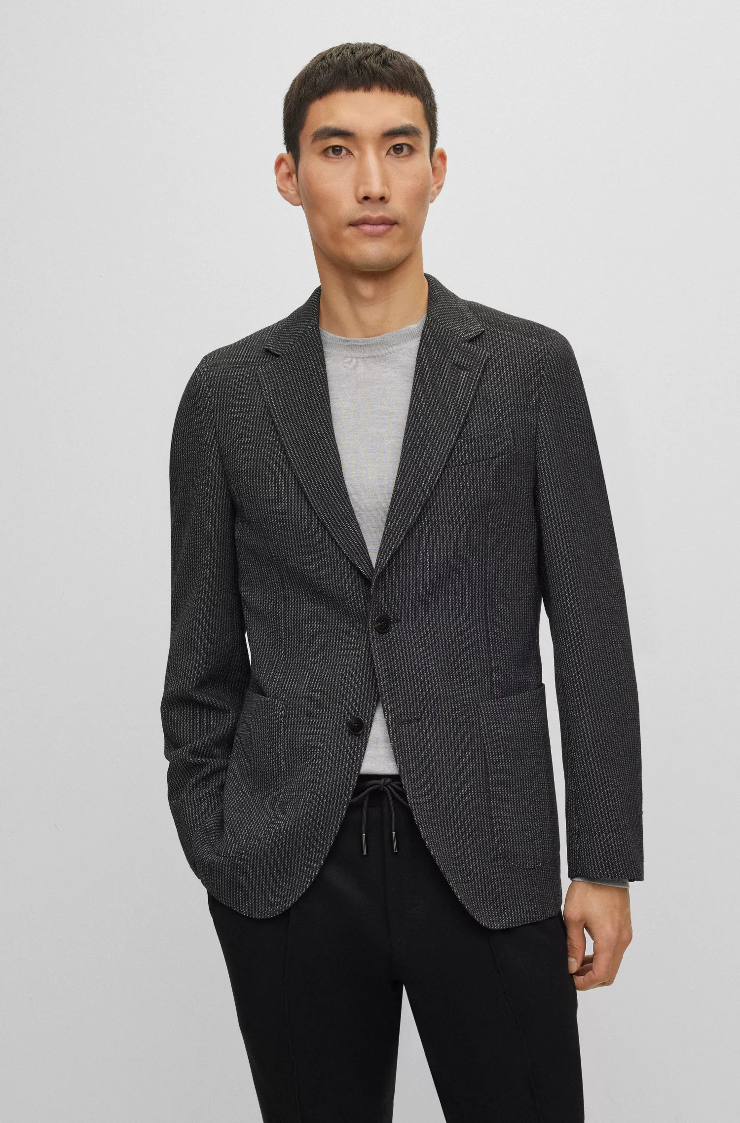 Jaqueta BOSS Camel Slim-fit em mistura de lã listrada