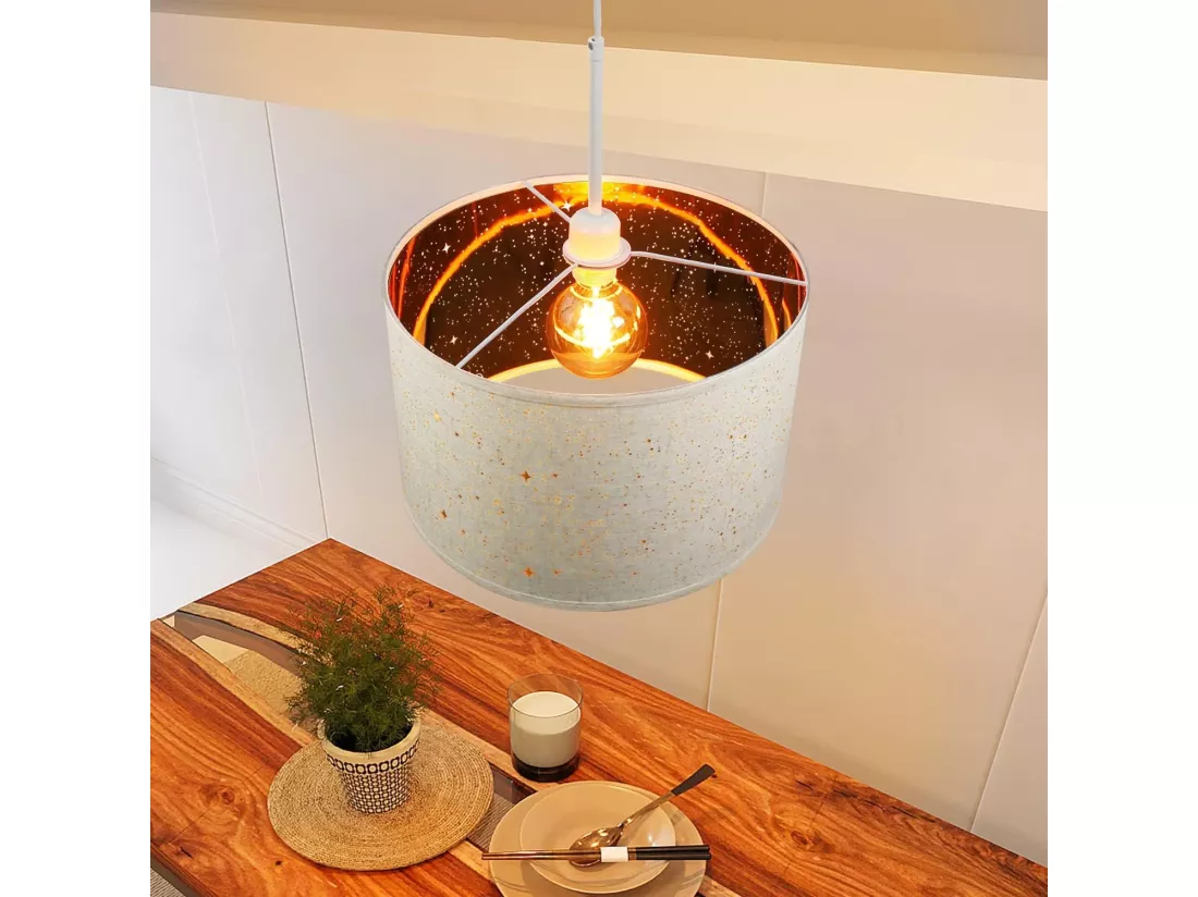 NETTLIFE suspension métal blanc Diam.38cm E27 38CM moderne avec abat-jour en tissu douille design ciel étoilé pour chambre salon - sans ampoule
