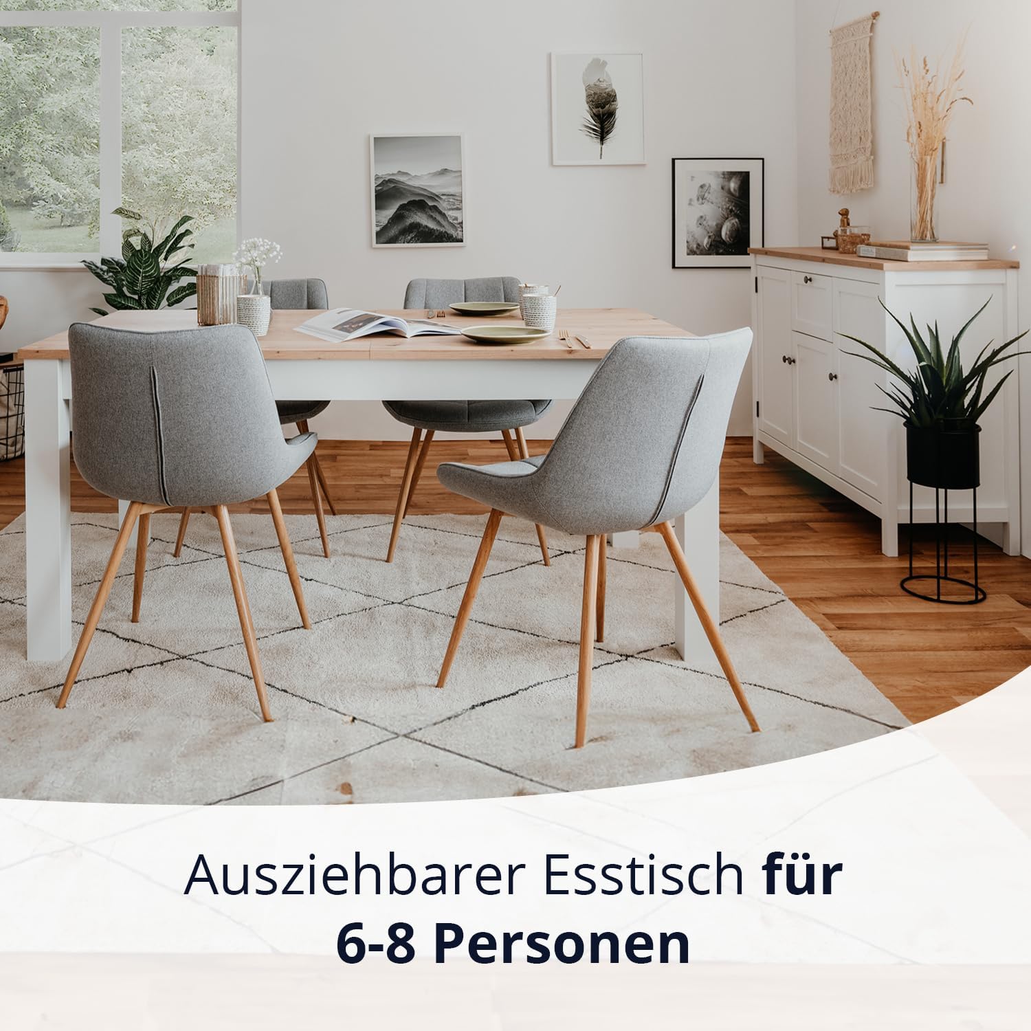 KHG Esstisch ausziehbar weiß Landhaus, Küchen-Tisch aus Holzwerkstoff weiß foliert, Deckplatte Holzoptik Asteiche foliert, 100kg belastbar, 160-215 x 75 x 90 cm (B/H/T)