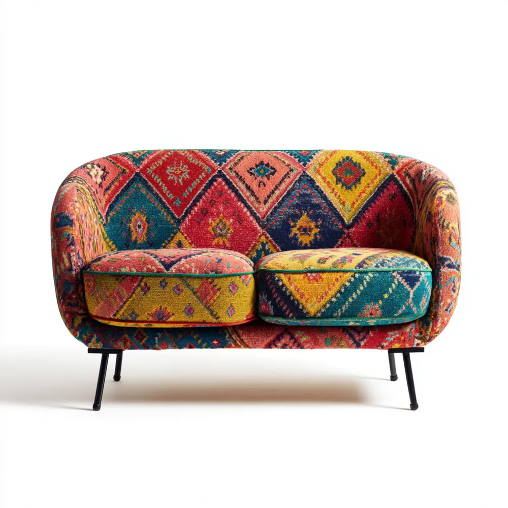 2-Sitzer-Sofa Stoffbezug 145x80x78 cm – Bunt – Boho-Stil