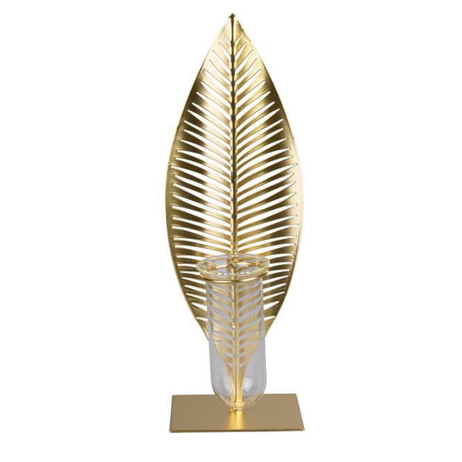 Standdeko - Blatt mit Vase - gold - ca. 11 x 11 x 33,5 cm
