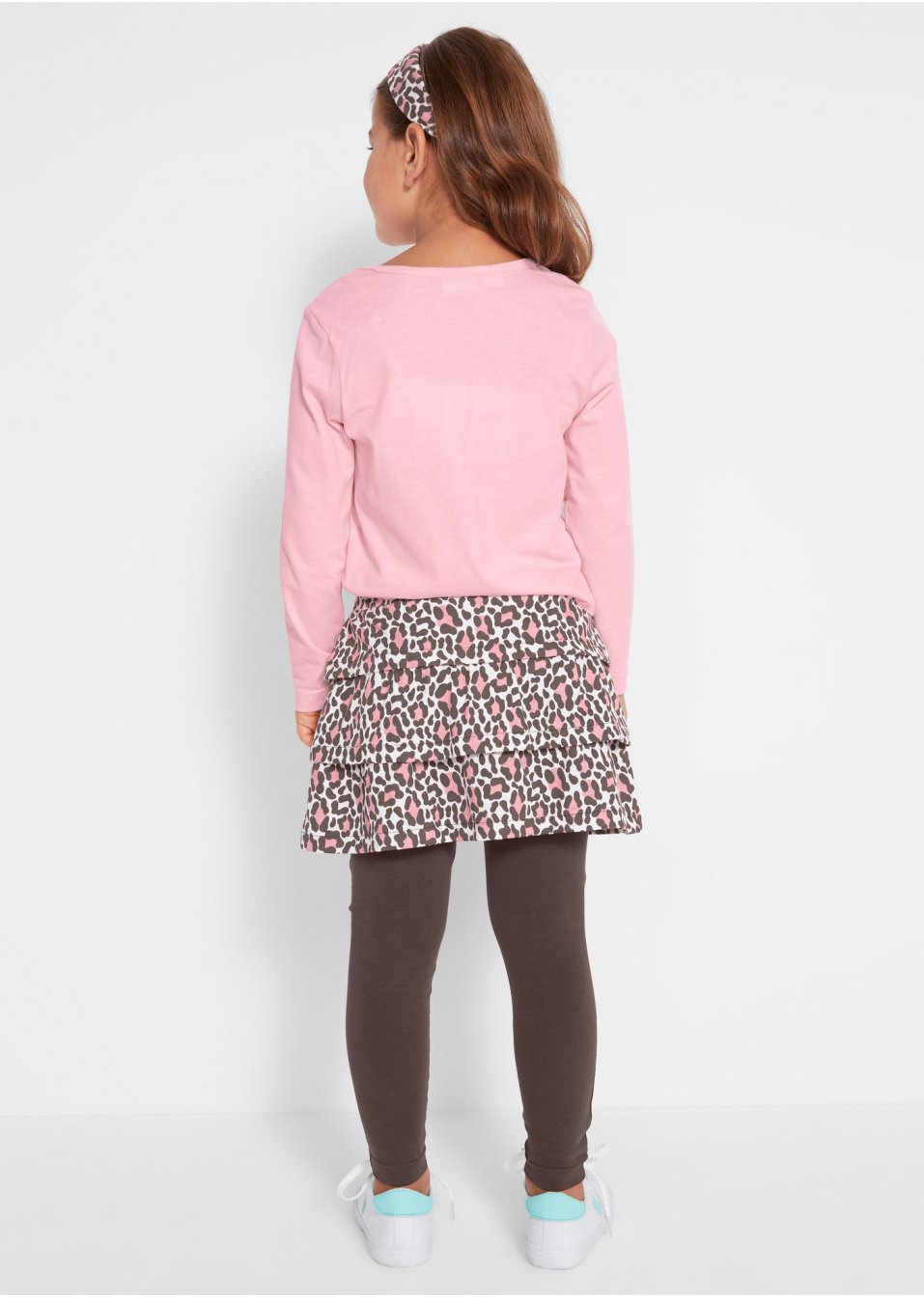 T-shirt, jupe, legging, bandeau fille (Ens. 4 pces.)